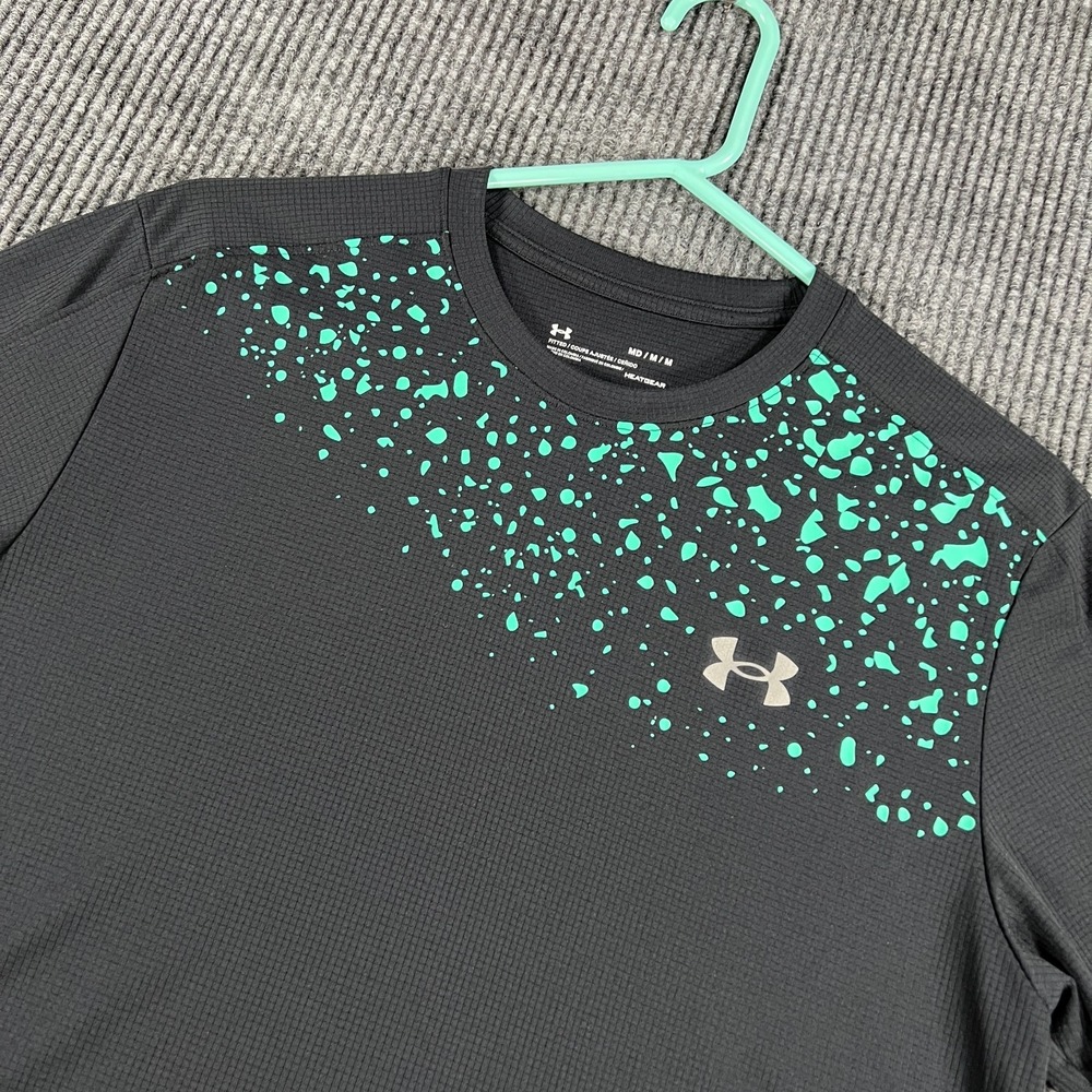 Under Armour Shirt Mens Medium Black Short Sleeve Fitted Heat Gear Workout Gym